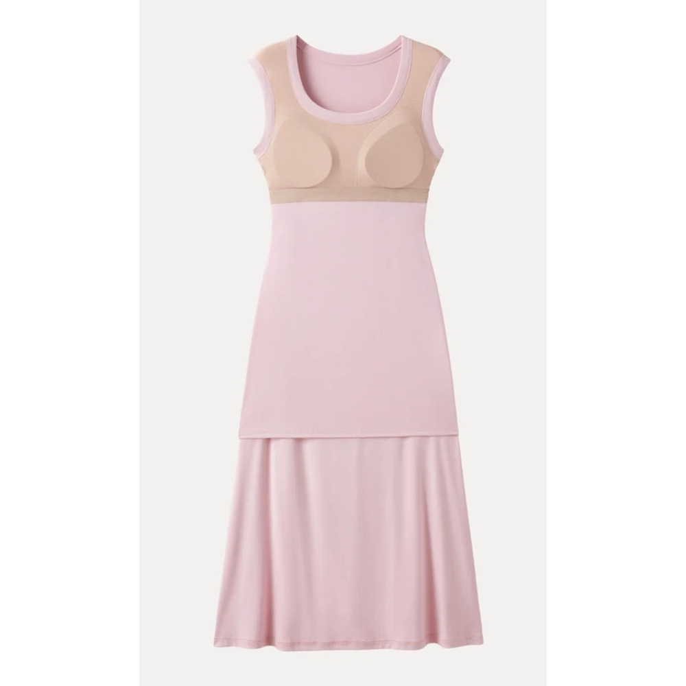 OGL Scoop Neck Side Ruched New Airy Bra Midi Dress Pink M Comfort and Style - Picture 3 of 7